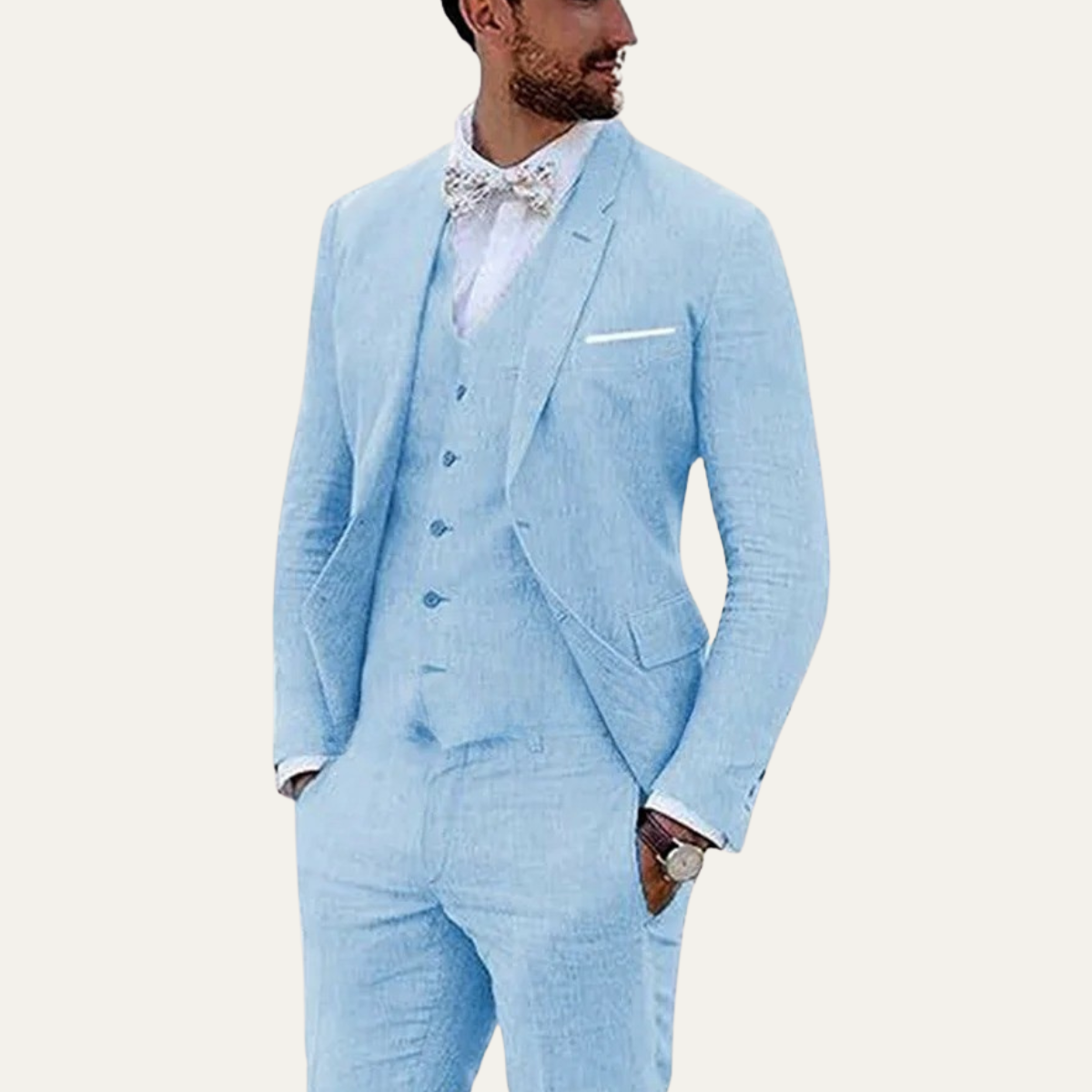 The Catanzaro Men’s Luxury Linen 3 Piece Suit – Slim Fit Jacket Gilet Trousers