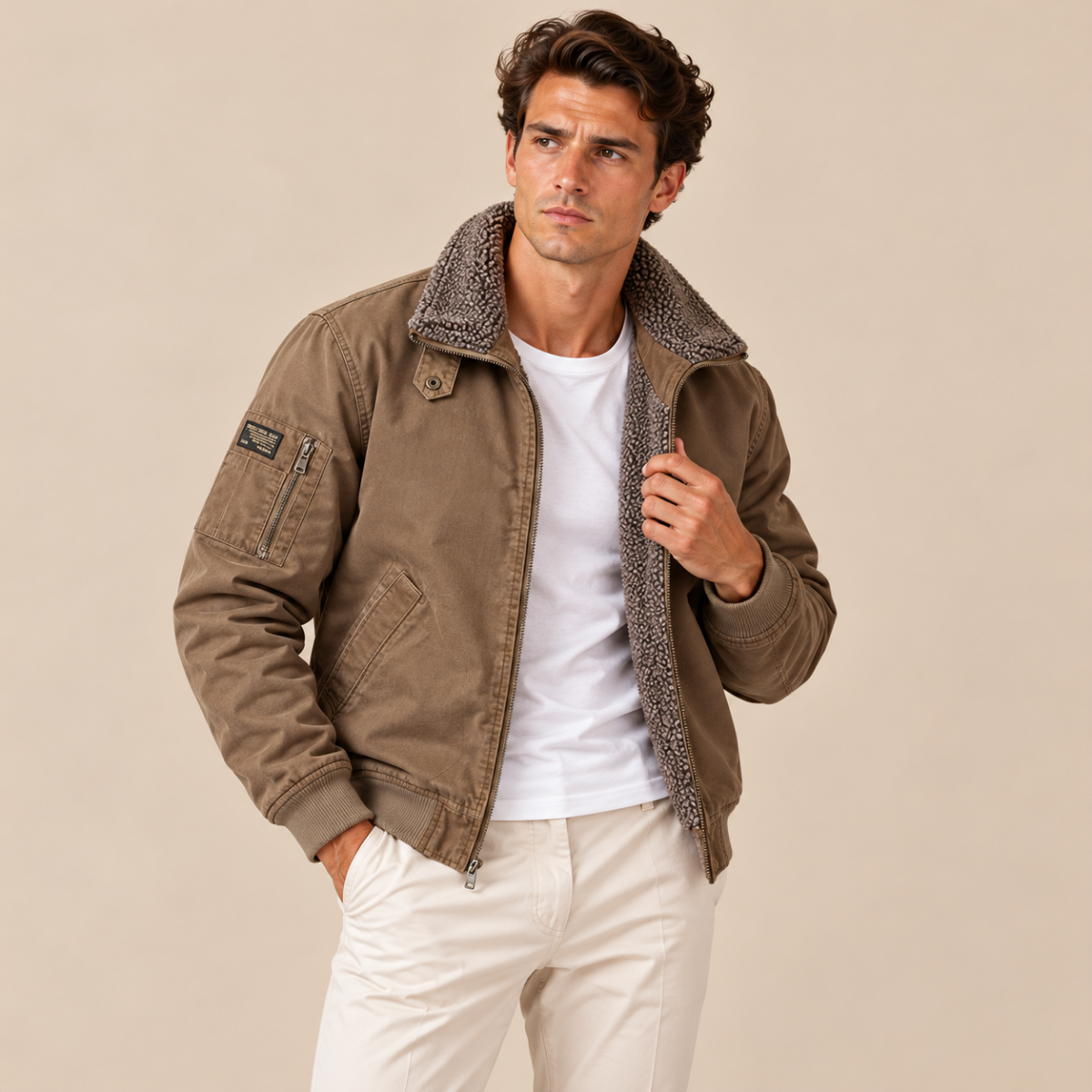 Wareham Men's Shearling-Lined Winter Bomber Jacket