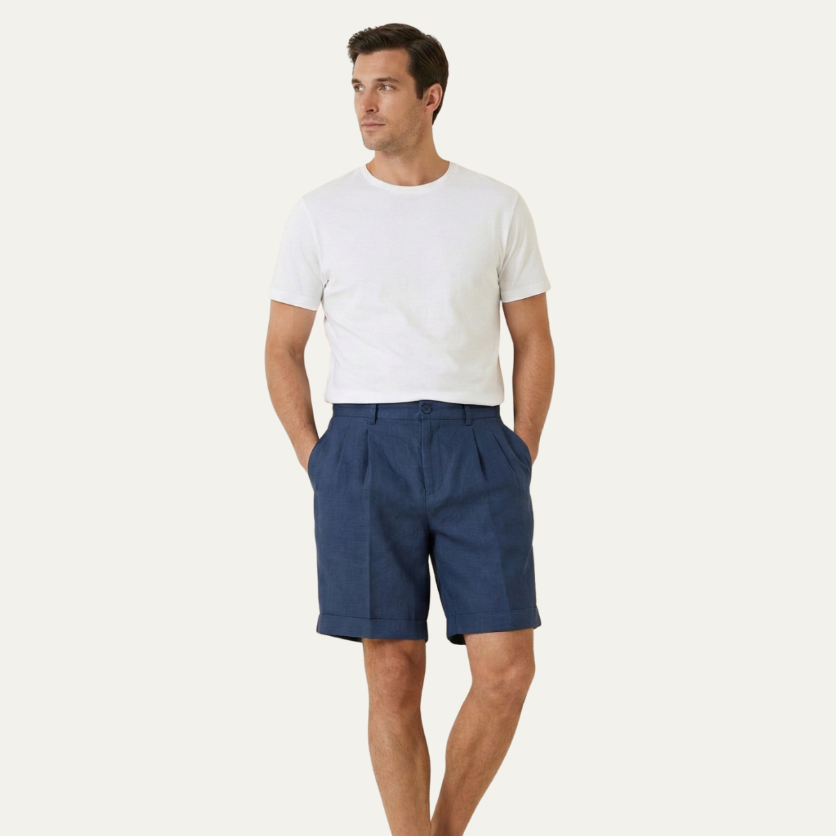 Men’s Linen Casual Shorts – Lightweight Summer Folded Hem Outdoor Shorts
