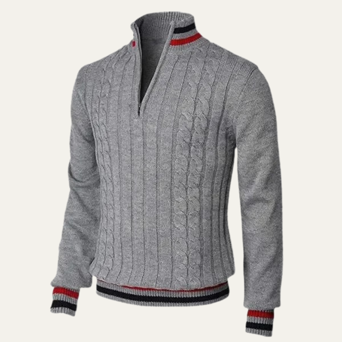 Men’s Warm Half Zip Knit Jumper with Stripe Trim