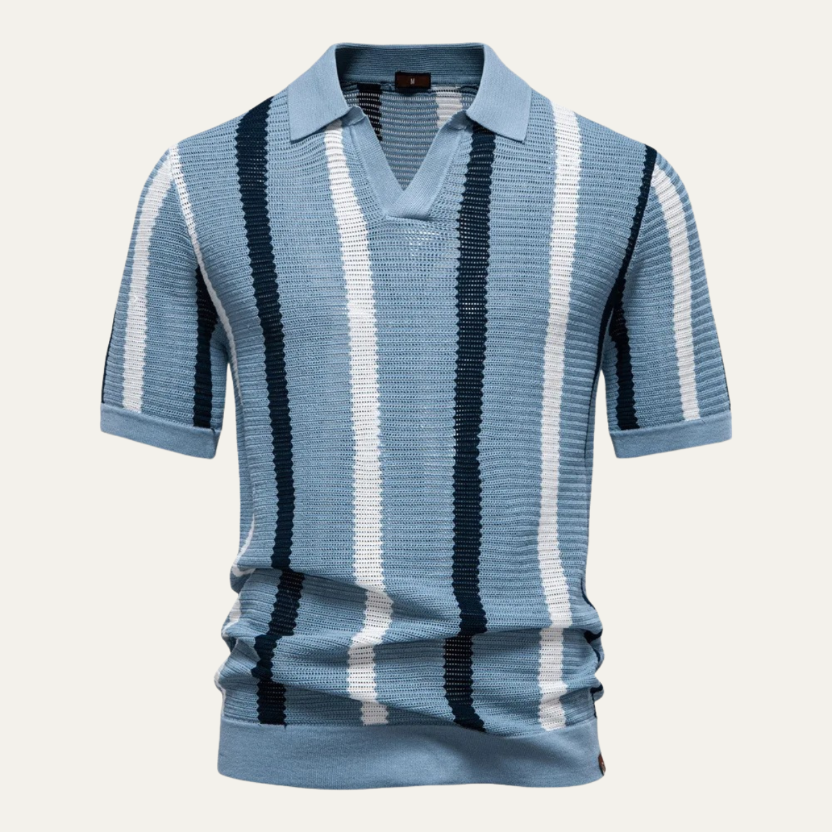 The Gubbio Men's Casual Striped Ribbed Knit Polo Shirt