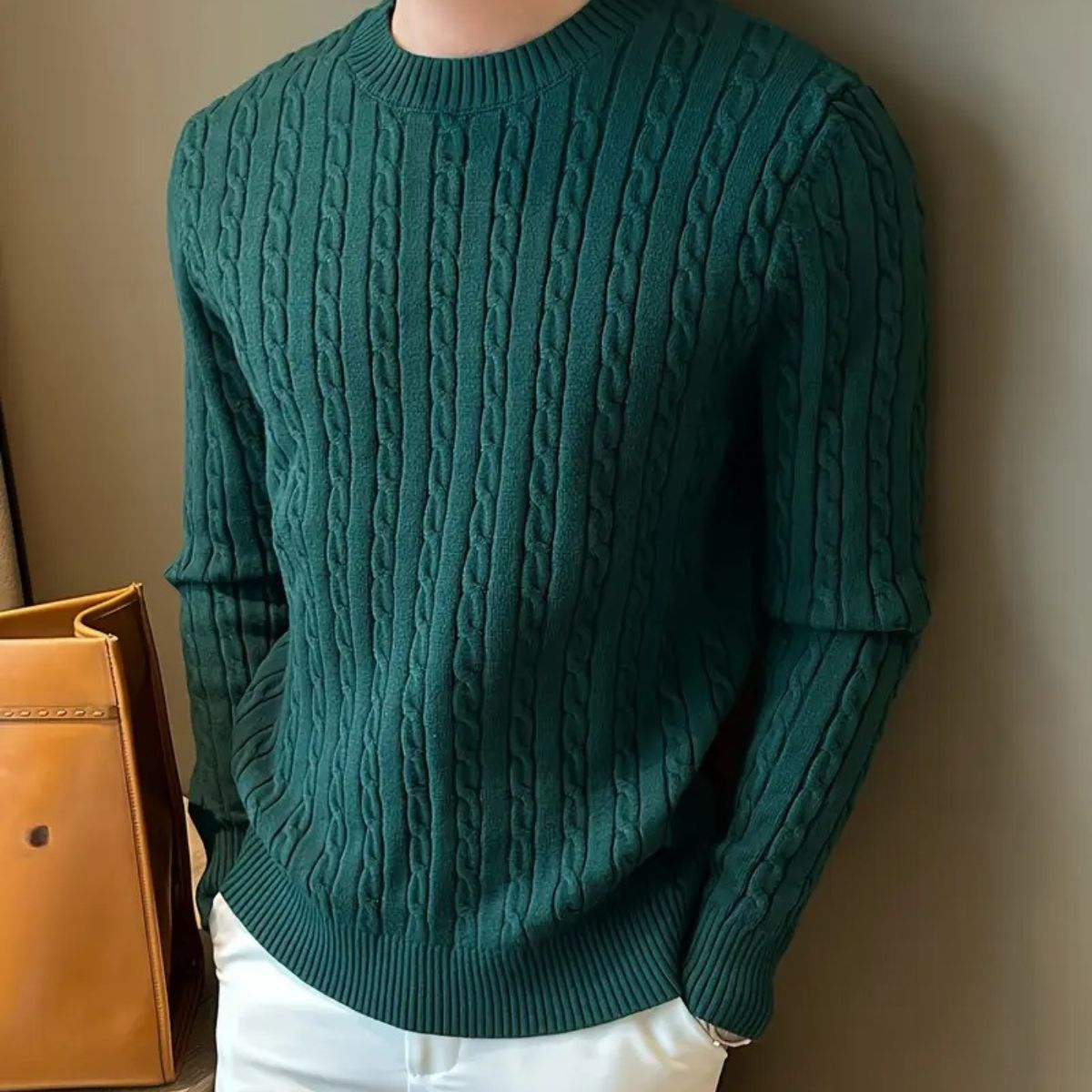 Cashmere Merino Wool Knit Jumper for Men - Green