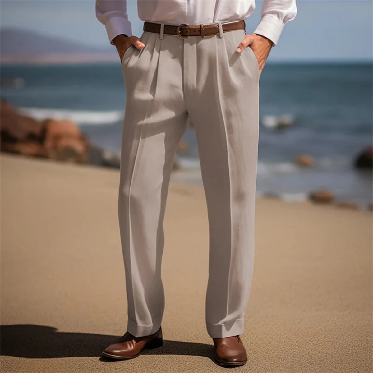 The Charleston Men’s Summer Straight Leg Loose Fit Linen Trousers