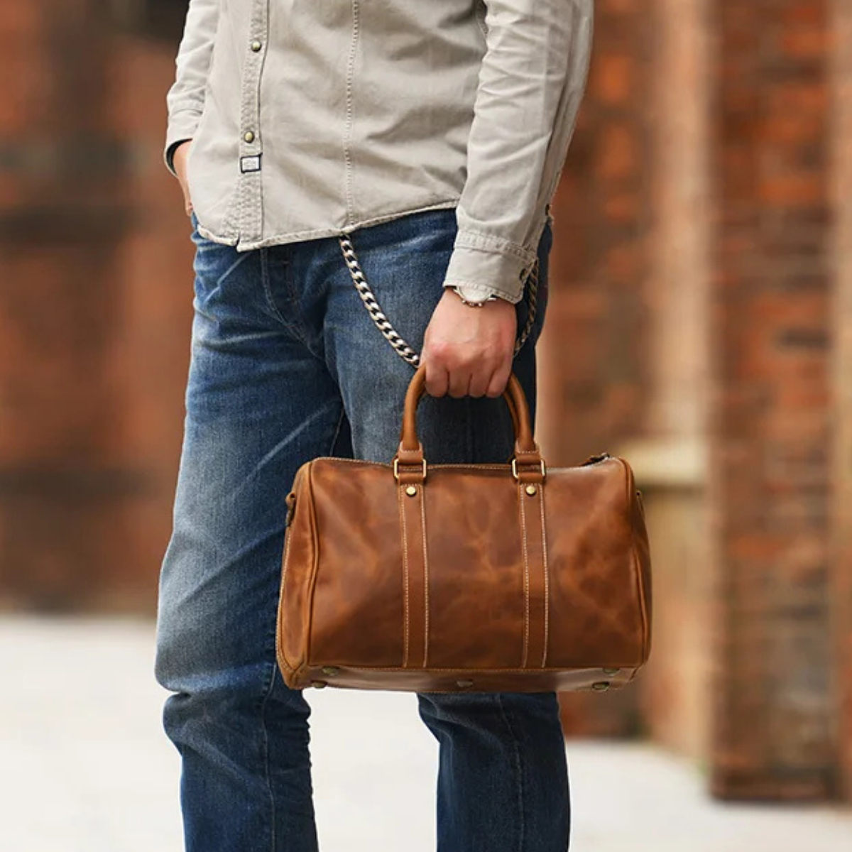 Men’s Vintage Carry On Genuine Leather Travel Duffle Bag