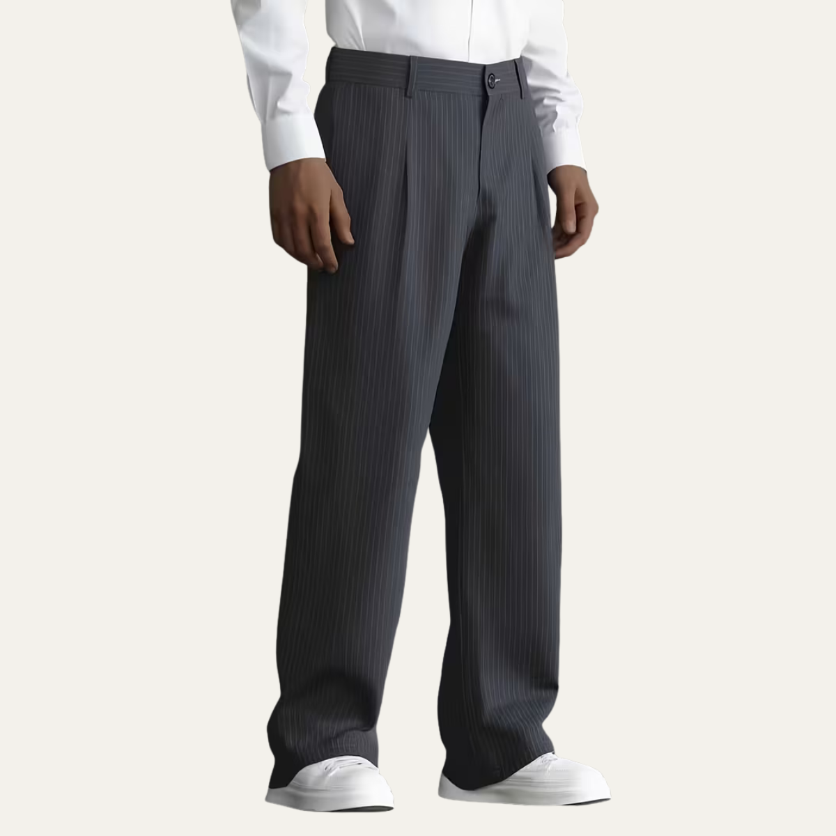 The Glenelg Men’s Wide Leg Tailored Pinstripe Dress Trousers with Adjustable Waist