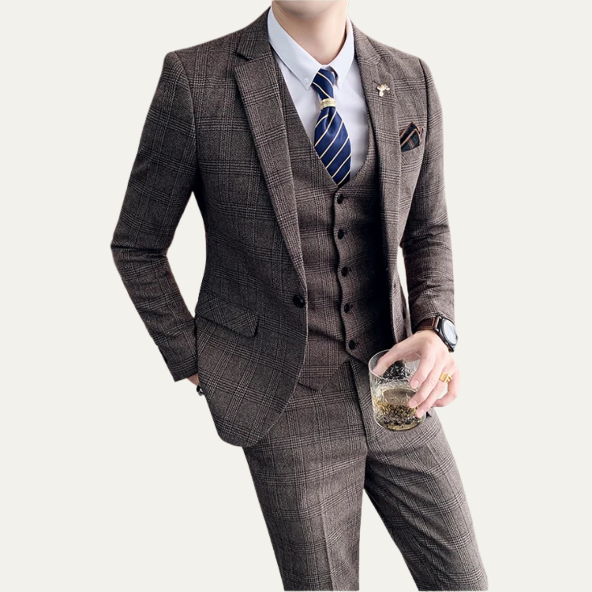The Vigevano Men’s Plaid 3 Piece Suit – Blazer Gilet and Trousers Formal Set