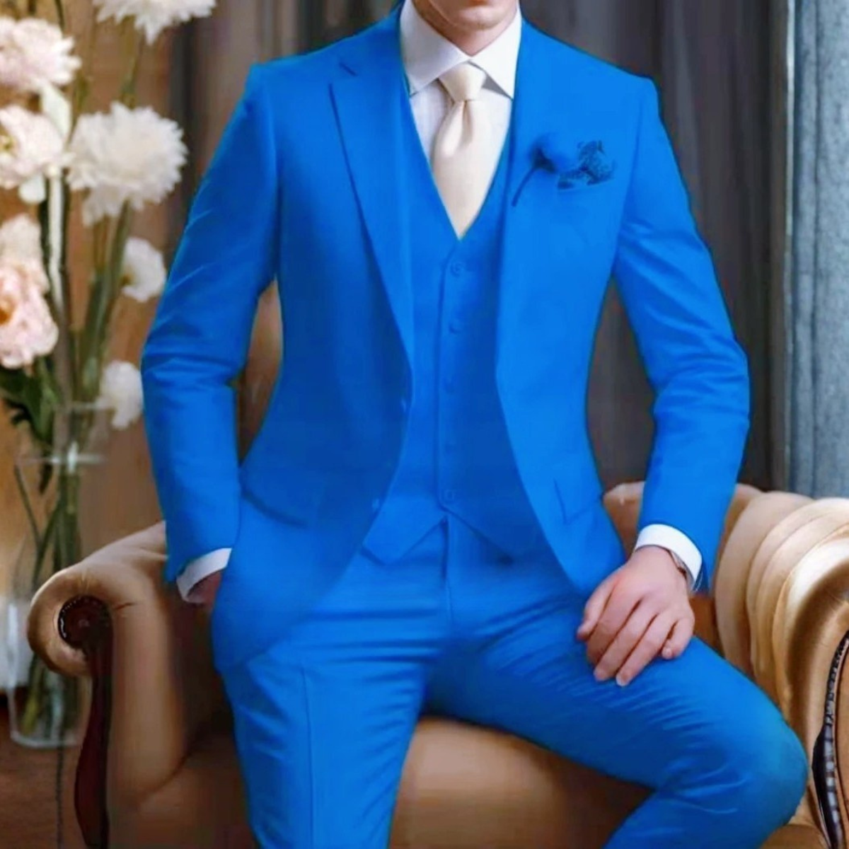 The Carovigno Men’s Business 3 Piece Suit – Slim Fit Jacket Gilet Trousers