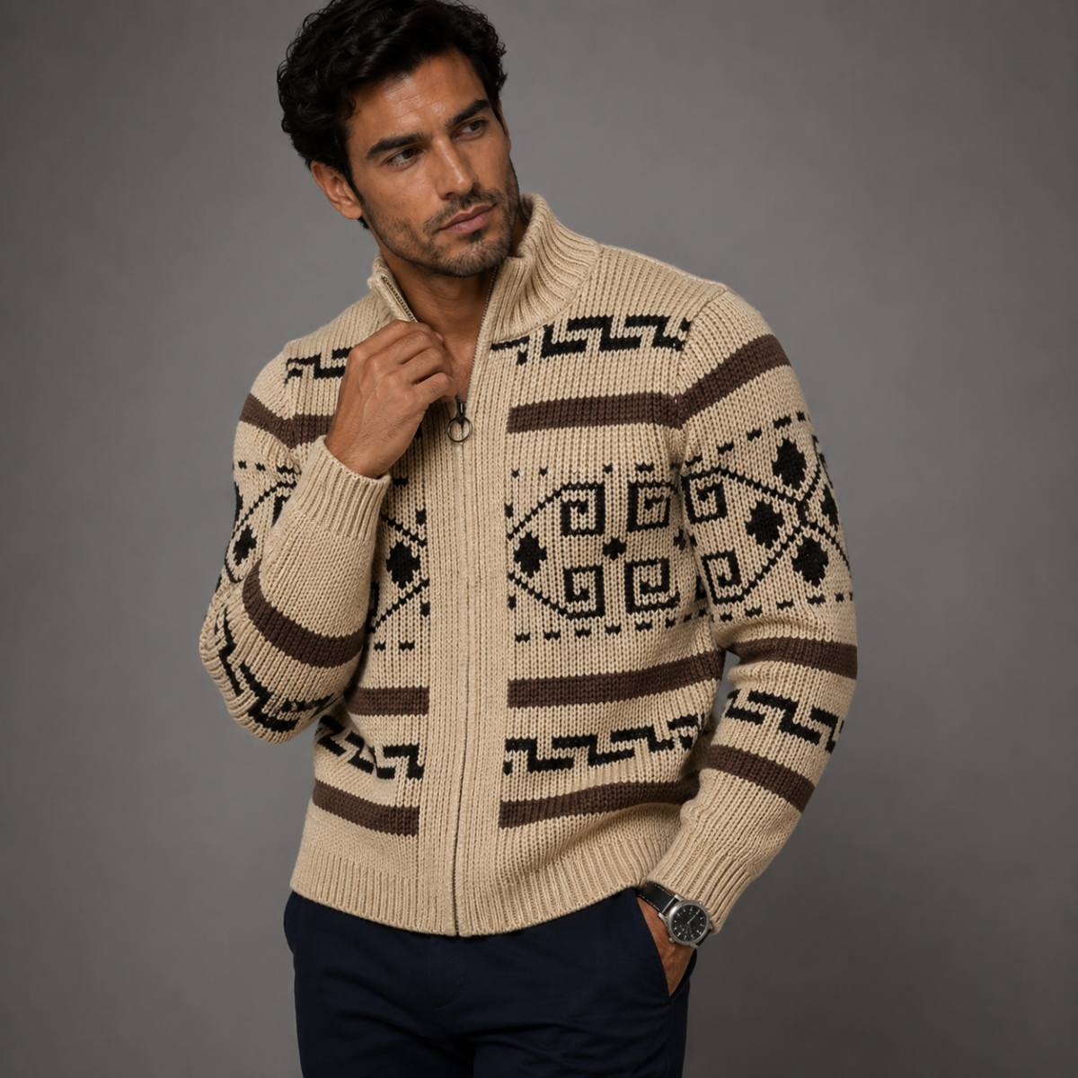 The Serravalle Men’s Button-Up Knit Cashmere Shawl Collar Cardigan