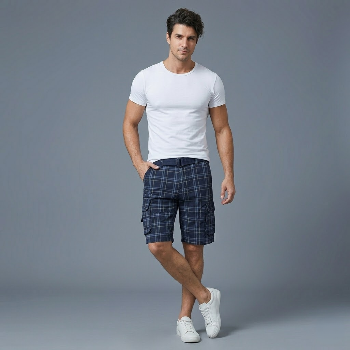 The Vernazza Men’s Multi Pocket Plaid Cargo Shorts