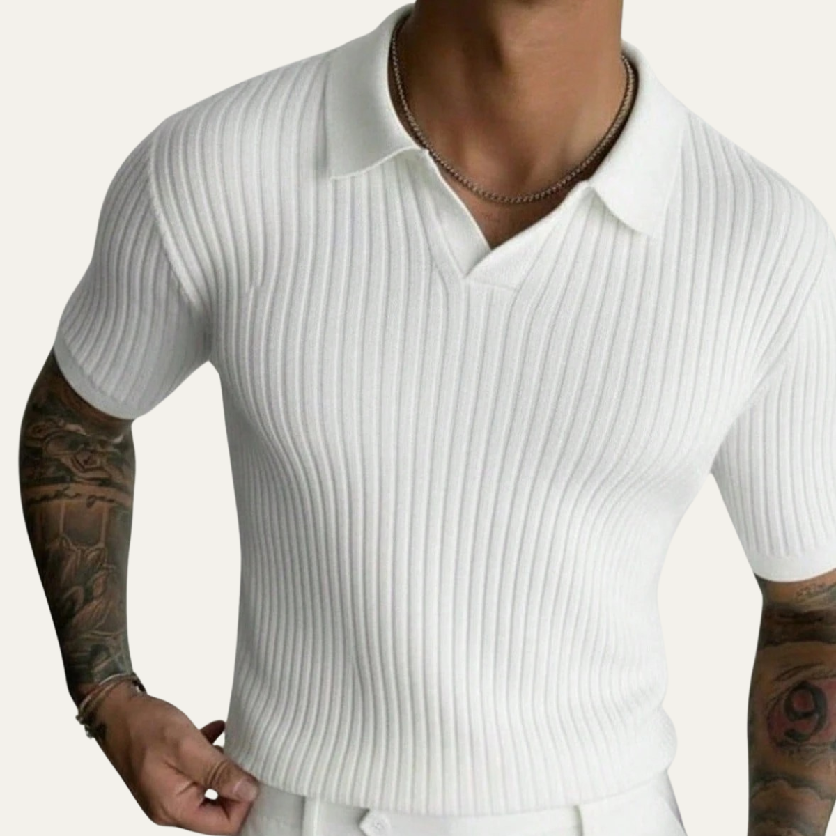 The Oban Men’s Casual Short Sleeve Ribbed Knit Polo Shirt