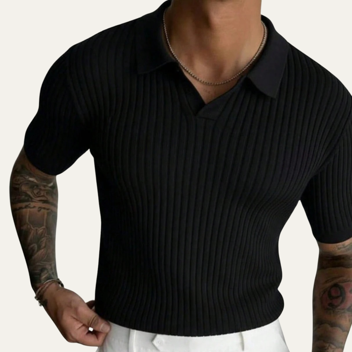 The Oban Men’s Casual Short Sleeve Ribbed Knit Polo Shirt