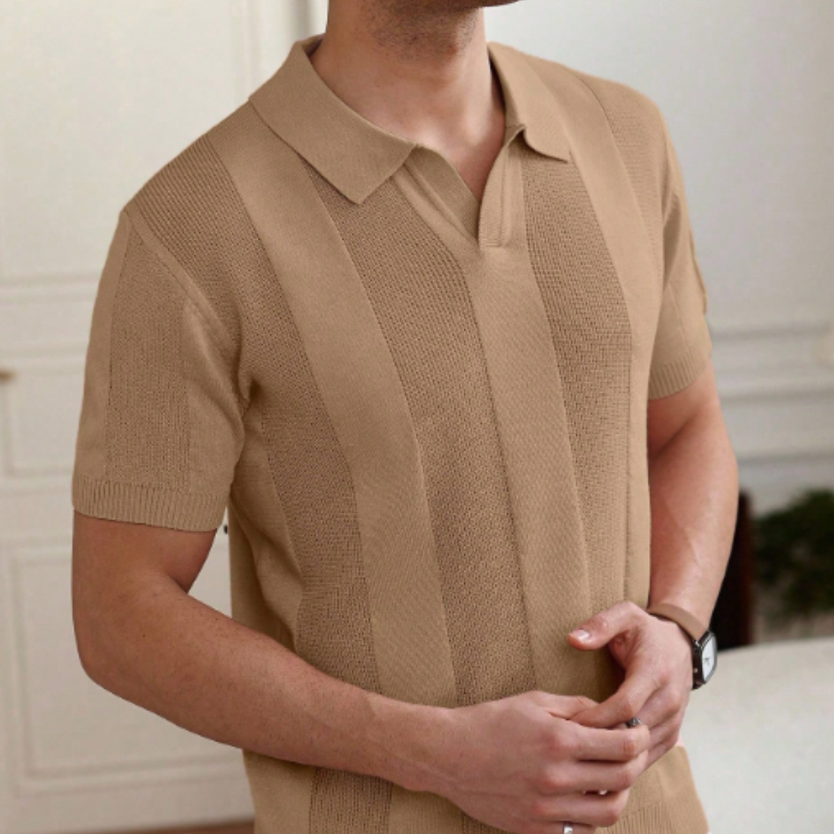 The Pyrmont Men’s Short Sleeve Knitted Polo Shirt Solid Colour Trendy Top