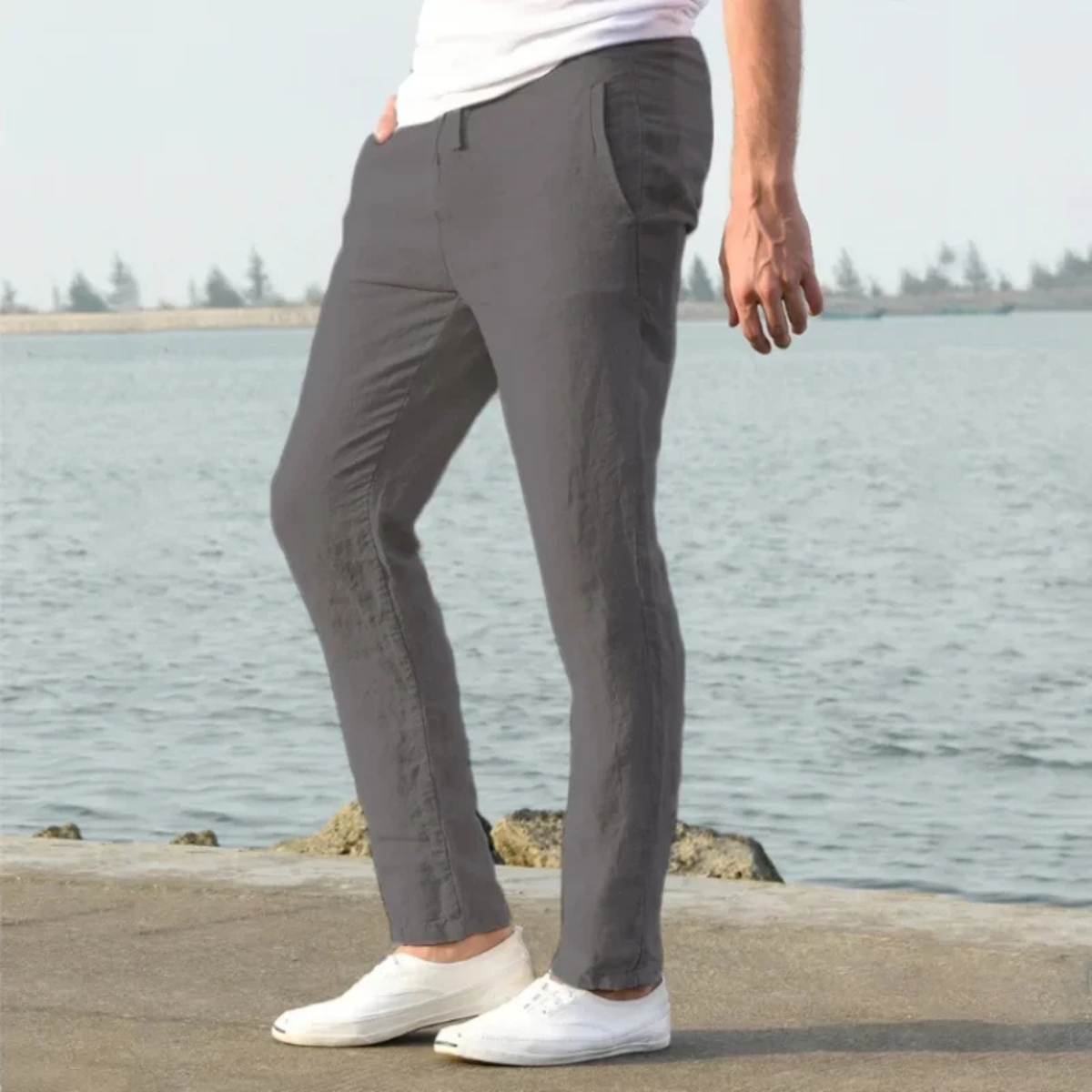 The McLean Men’s Casual Lightweight Linen Trousers – Grey