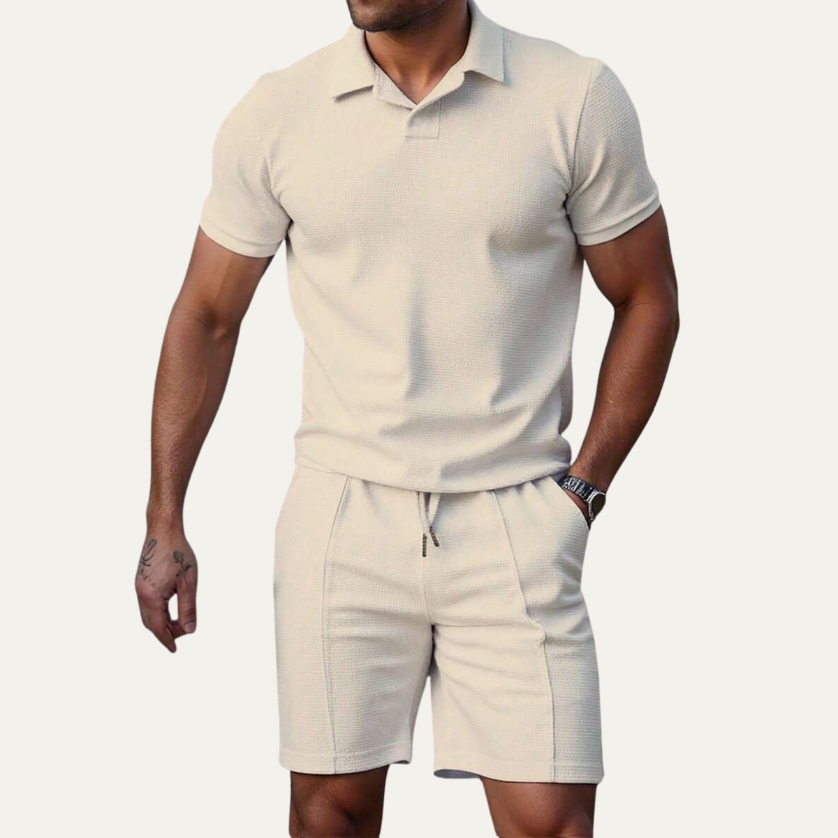 The Falkirk Men’s Trendy Short Sleeve Polo Shirt and Shorts Summer Set