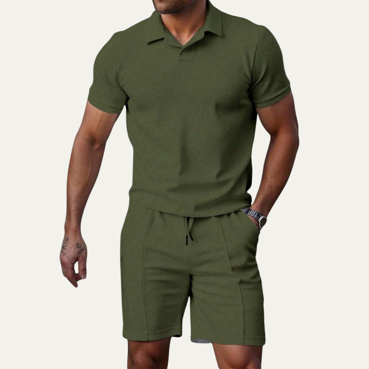 The Falkirk Men’s Trendy Short Sleeve Polo Shirt and Shorts Summer Set