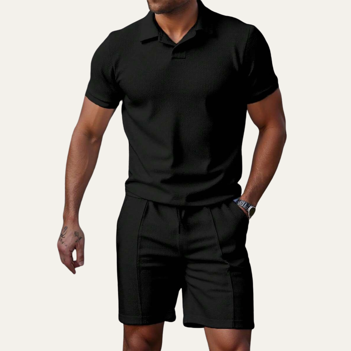 The Falkirk Men’s Trendy Short Sleeve Polo Shirt and Shorts Summer Set