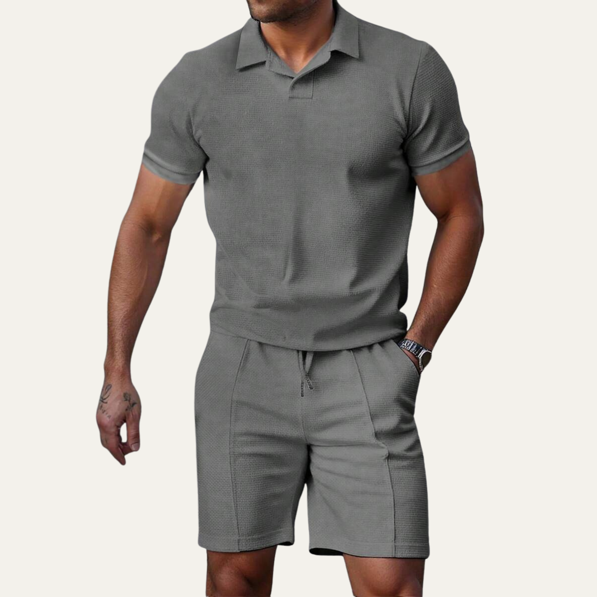 The Elgin Men’s Casual Short Sleeve Polo Shirt and Shorts Summer Set