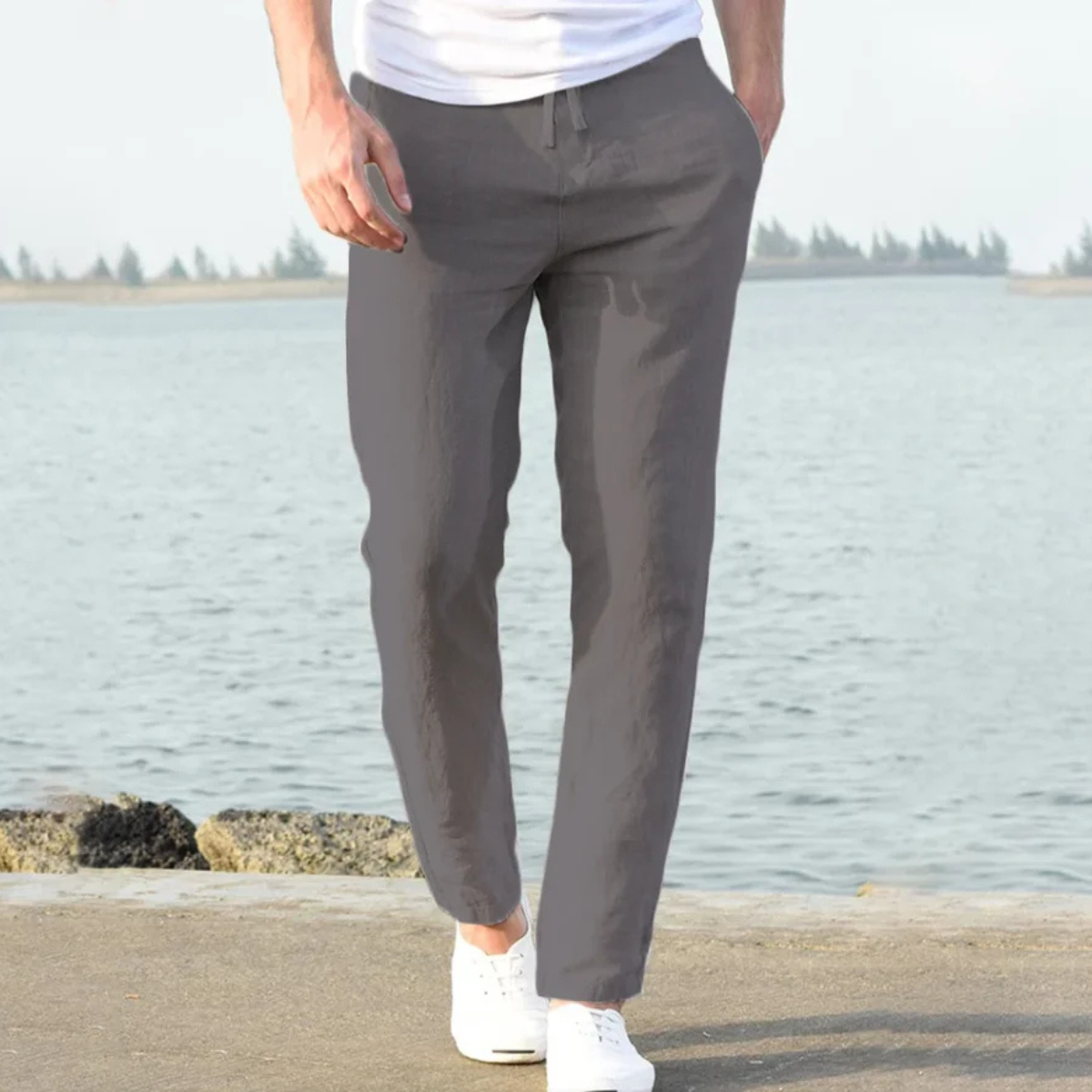 The McLean Men’s Casual Lightweight Linen Trousers – Grey