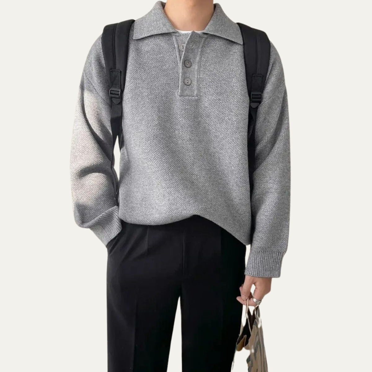 Men's Tailored Grey Casual Polo Jumper