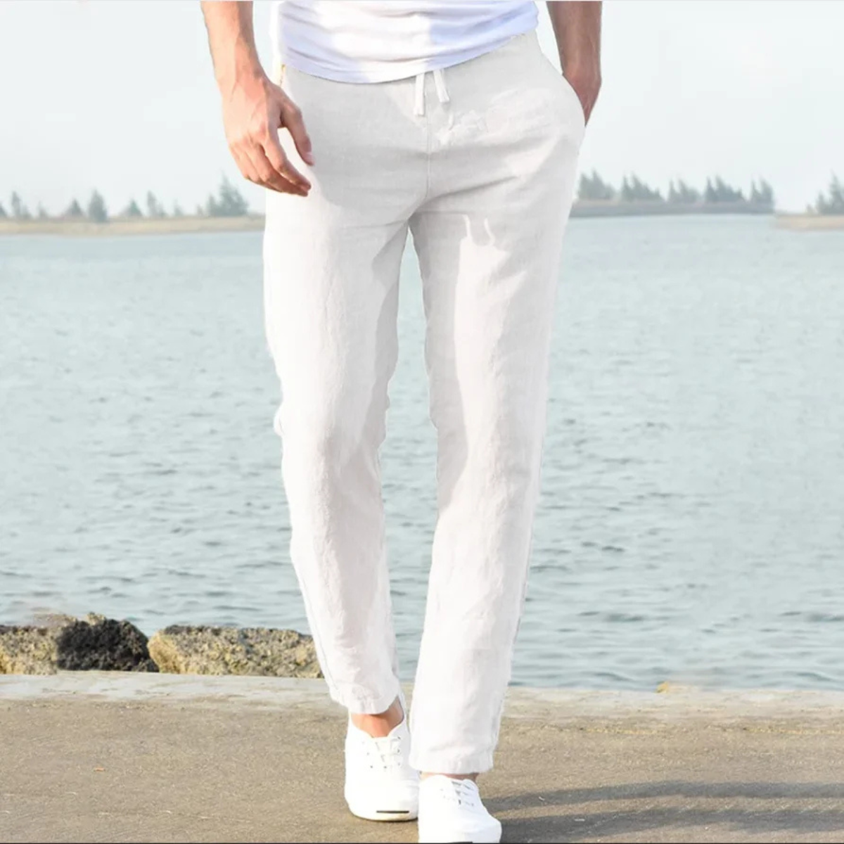 The McLean Men’s Casual Lightweight Linen Trousers – White