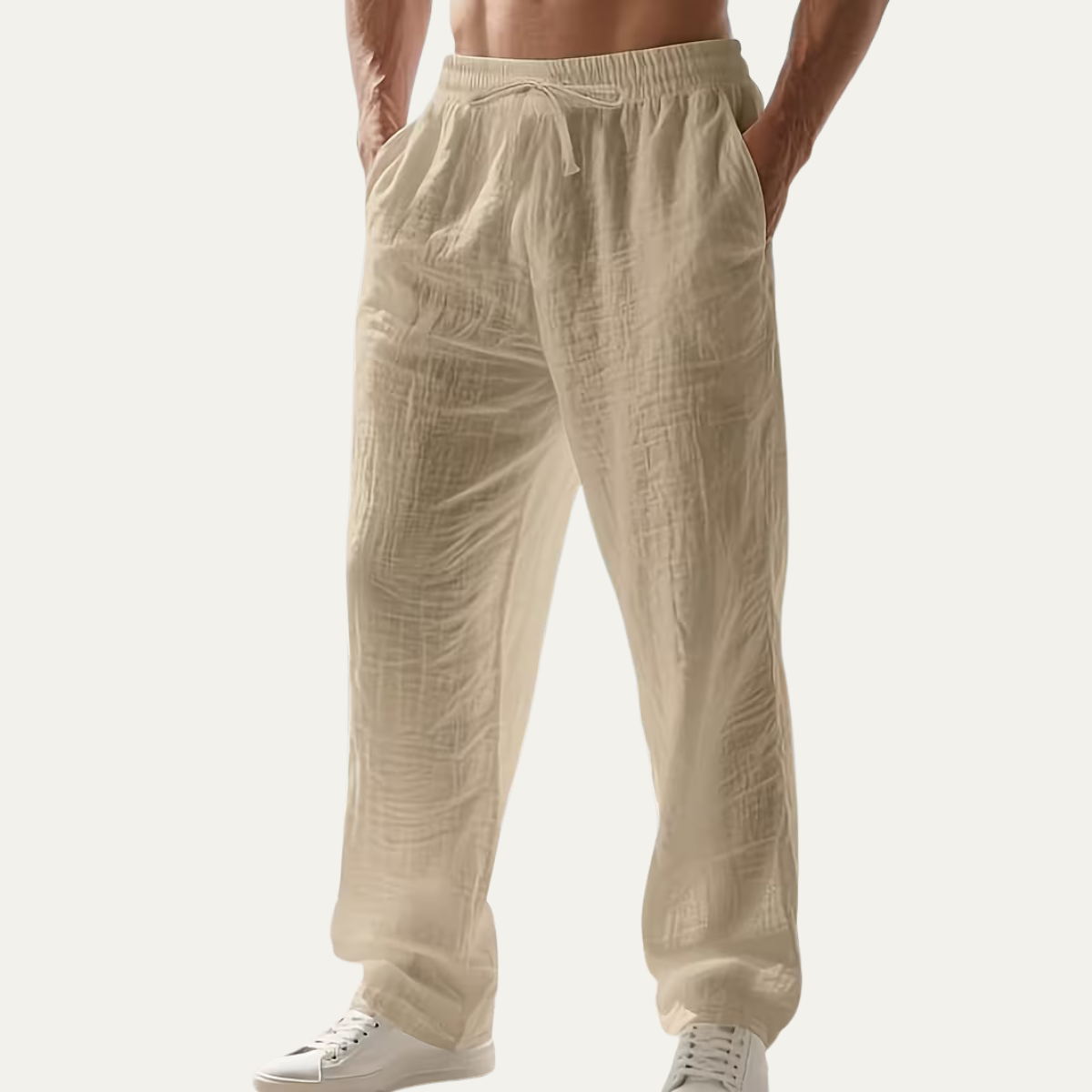 The Circular Quay Men’s Casual Trousers Elastic Waist Loose Fit Linen Trousers
