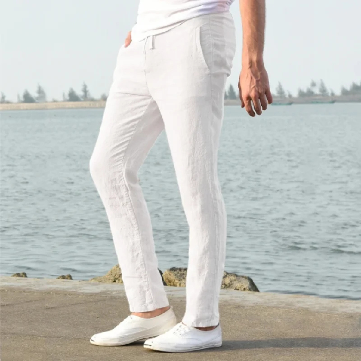 The McLean Men’s Casual Lightweight Linen Trousers – White