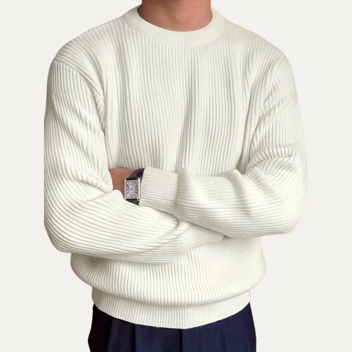 Men's Classic Ribbed Knit Crew Neck Jumper