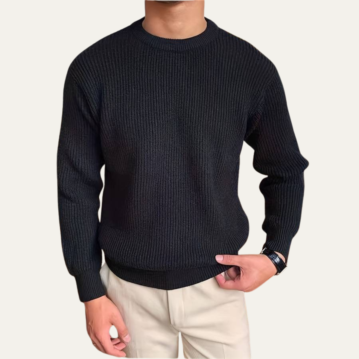 Men's Classic Ribbed Knit Crew Neck Jumper