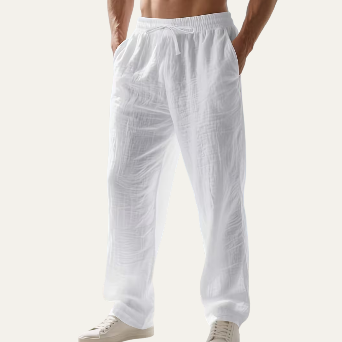 The Circular Quay Men’s Casual Trousers Elastic Waist Loose Fit Linen Trousers