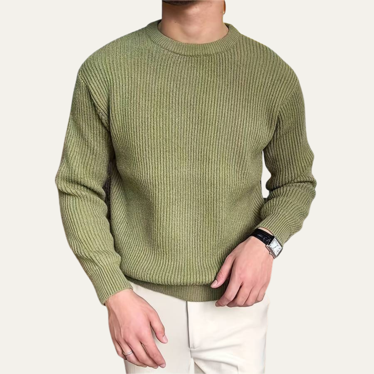 Men's Classic Ribbed Knit Crew Neck Jumper
