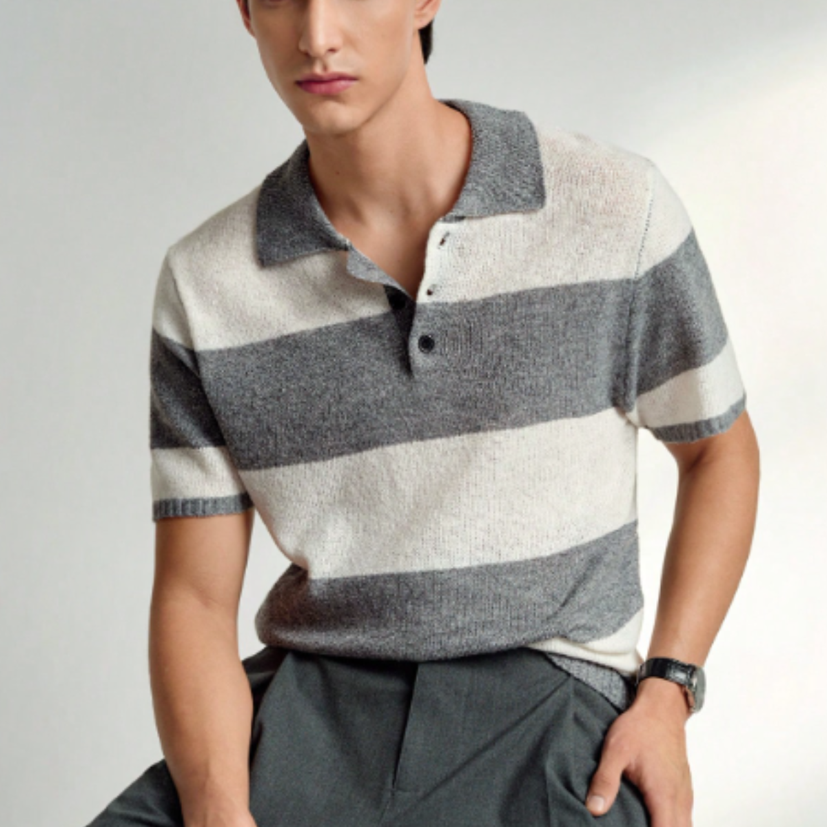 The Barangaroo Men’s Short Sleeve Knitted Polo Shirt Solid Colour Breathable Top