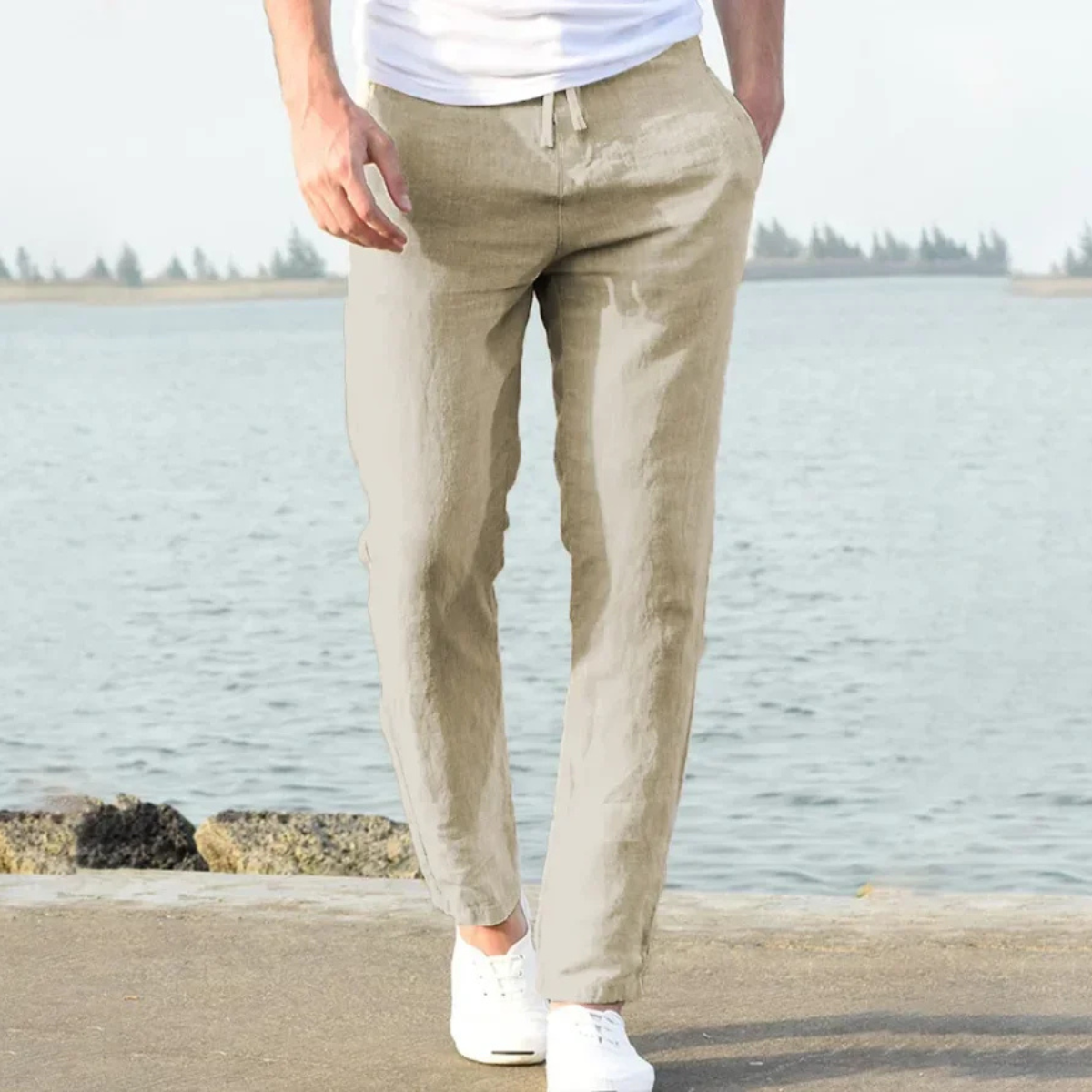 The McLean Men’s Casual Lightweight Linen Trousers – Khaki
