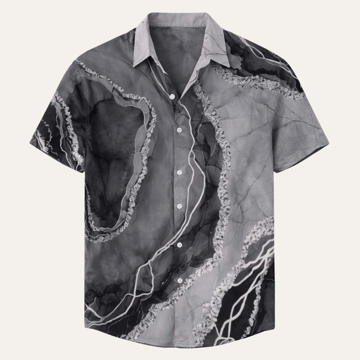 Men’s Casual Patchwork Short Sleeve Button Up Shirt