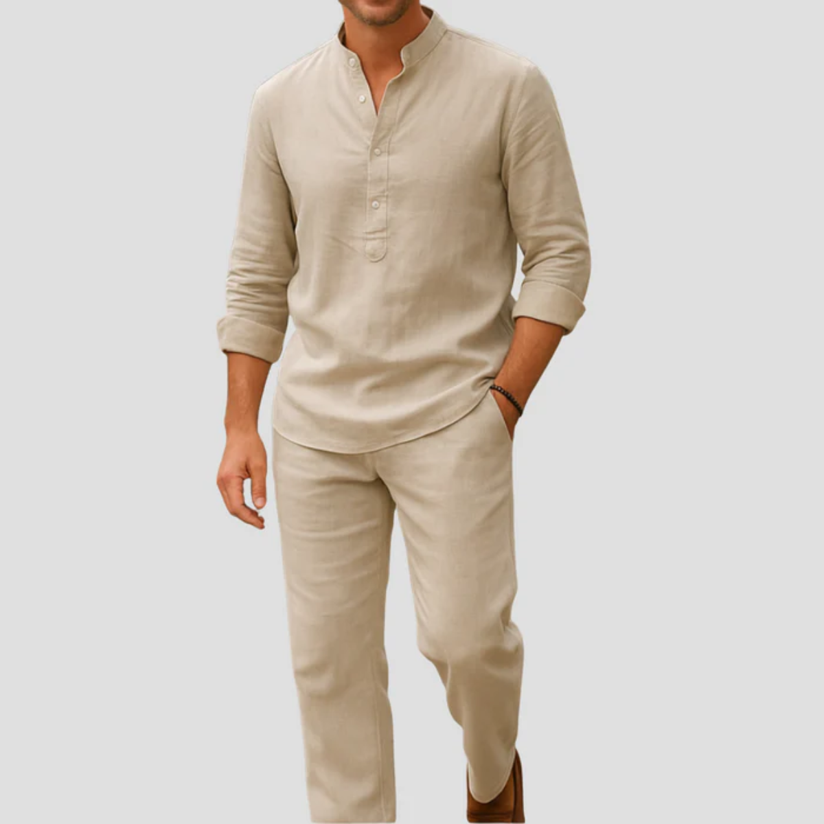 The Dolomiti Men’s Lounge Co Ord Set - Henley Collar Top & Trousers