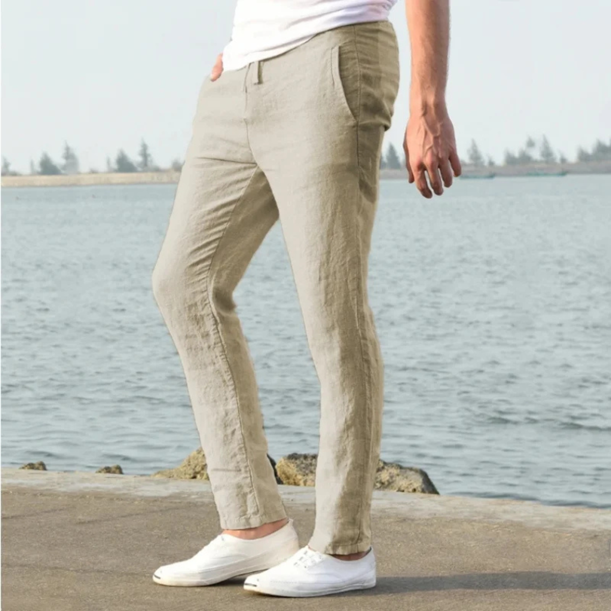 The McLean Men’s Casual Lightweight Linen Trousers – Khaki