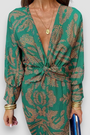 Women's Floral Midi Dress with Twist Waist