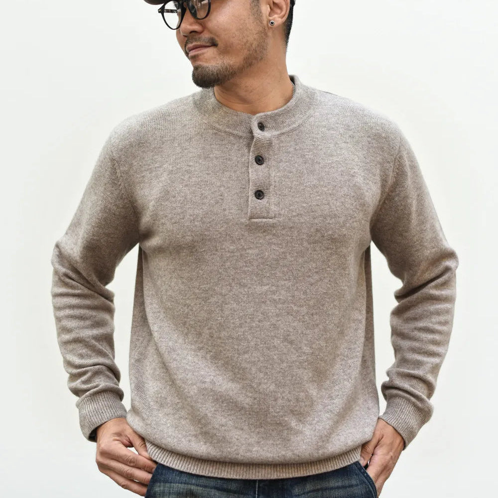 The Masham Men's Henley Knit Jumper with Button Neck
