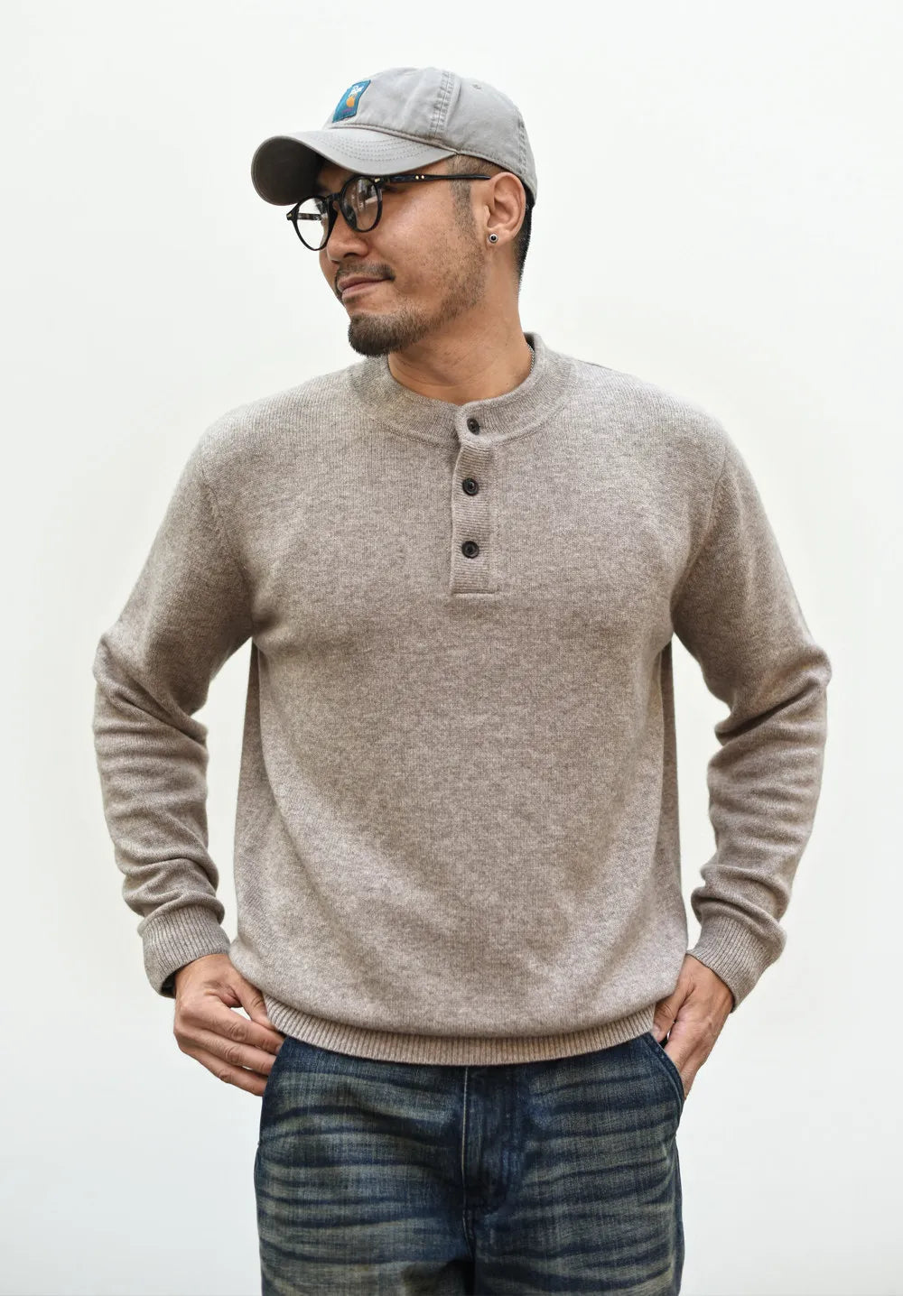The Masham Men's Henley Knit Jumper with Button Neck