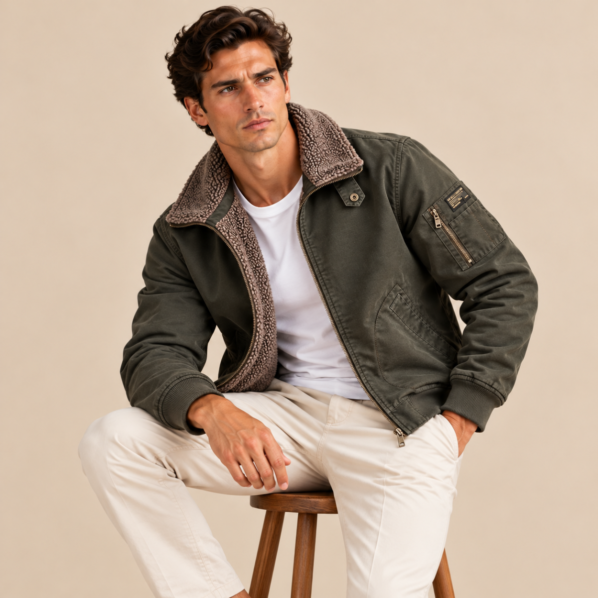 Wareham Men's Shearling-Lined Winter Bomber Jacket