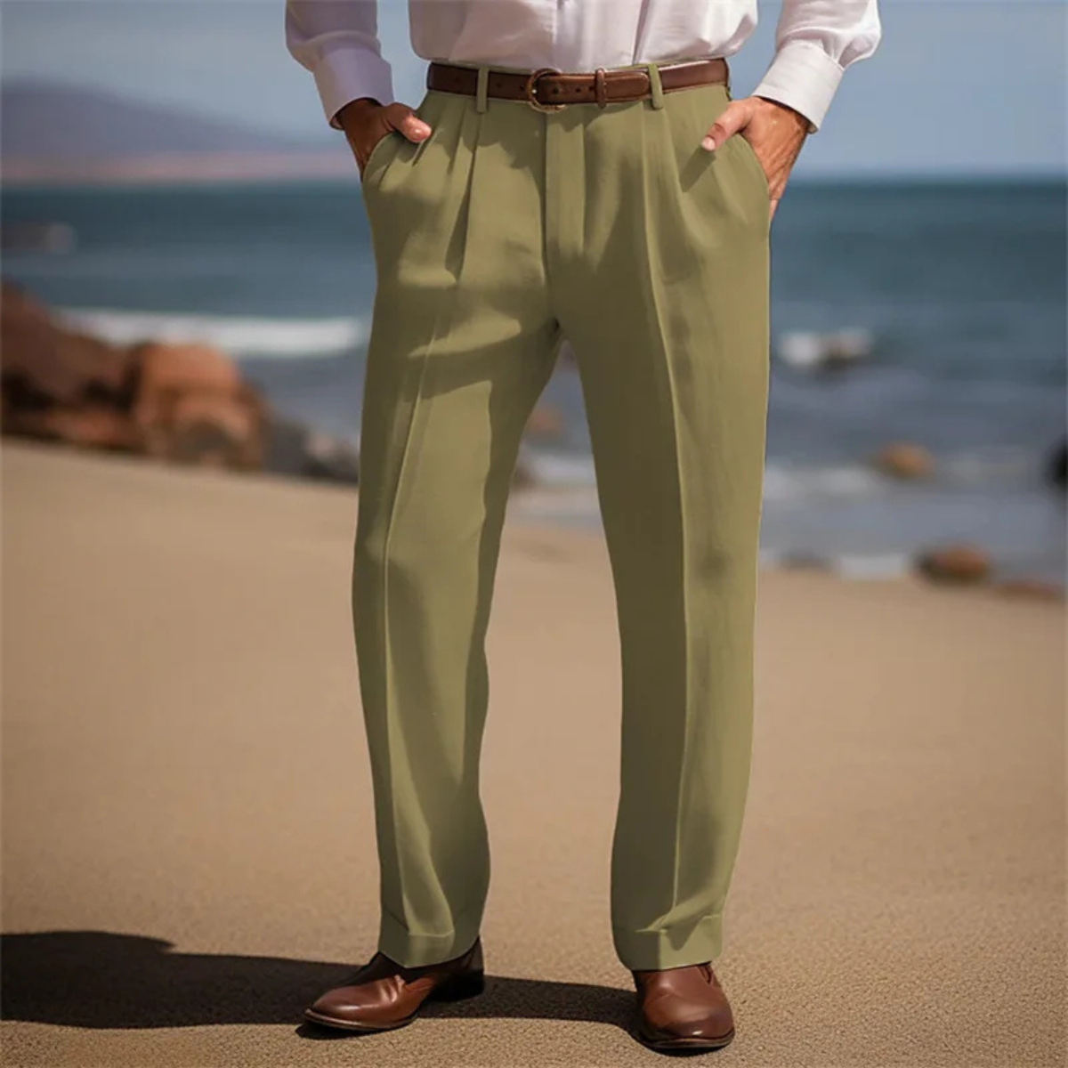 The Charleston Men’s Summer Straight Leg Loose Fit Linen Trousers