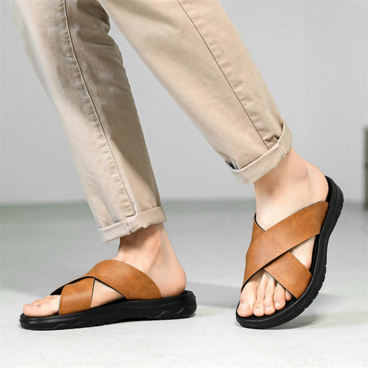 The Viareggio Men’s Open Toe  Cross Strap Slide Sandals
