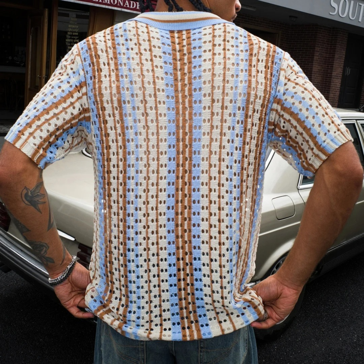The Castelrotto Men’s Short Sleeve Retro Pattern Knit Polo Shirt