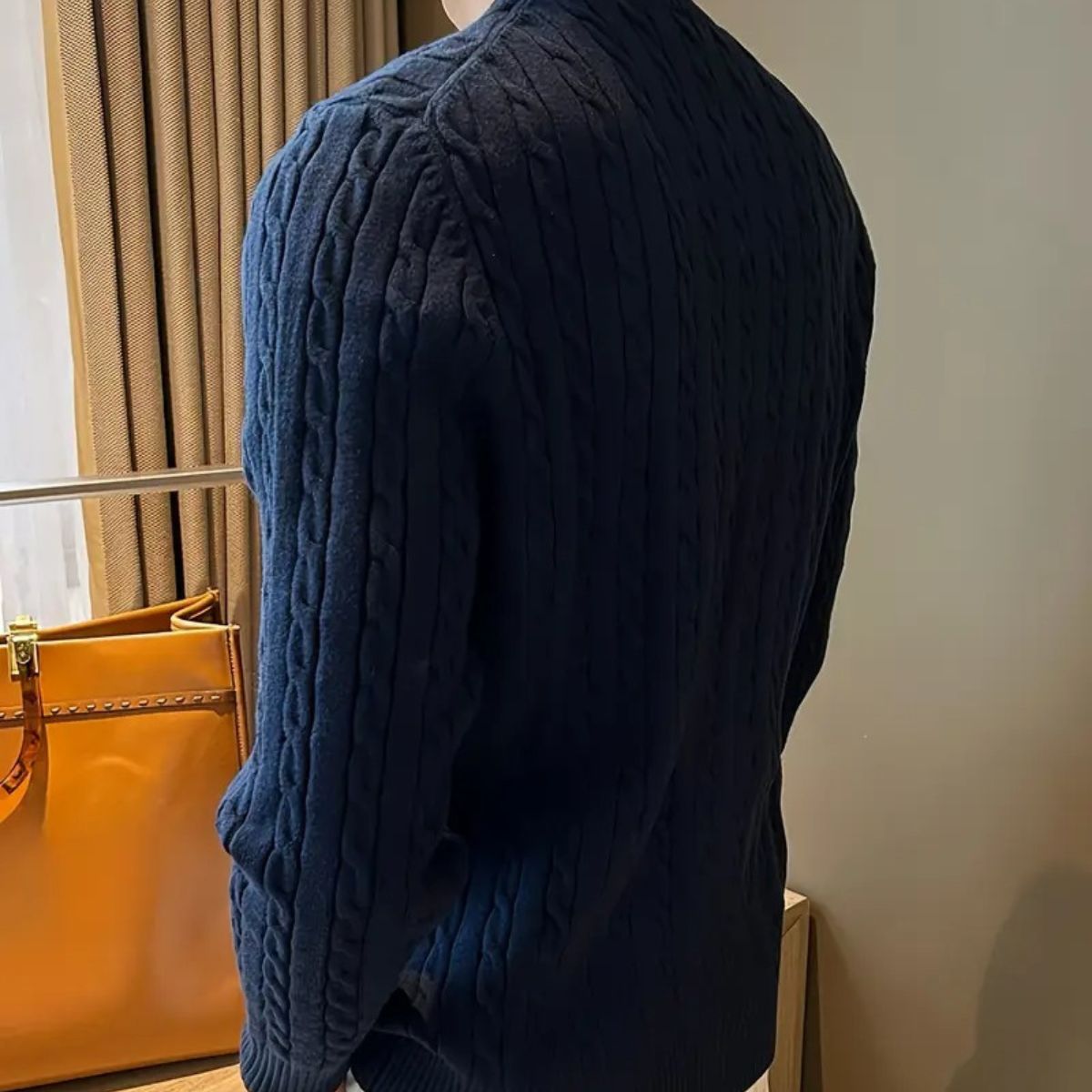 Cashmere Merino Wool Knit Jumper for Men - Navy Blue