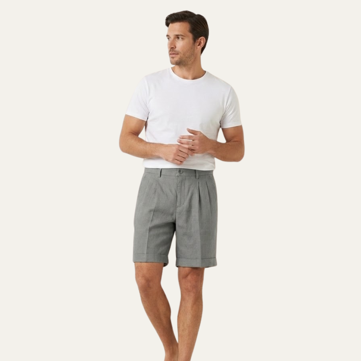 Men’s Linen Casual Shorts – Lightweight Summer Folded Hem Outdoor Shorts