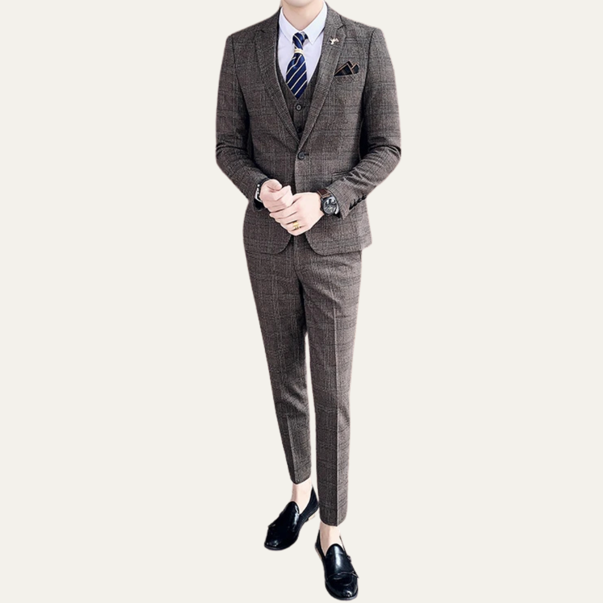 The Vigevano Men’s Plaid 3 Piece Suit – Blazer Gilet and Trousers Formal Set