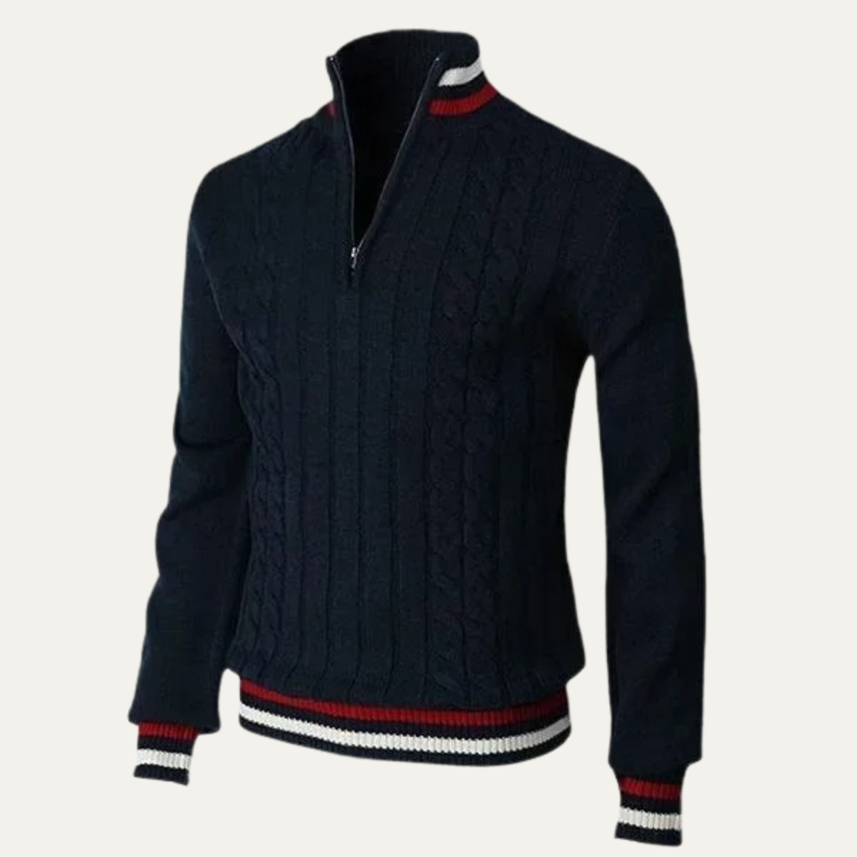 Men’s Warm Half Zip Knit Jumper with Stripe Trim