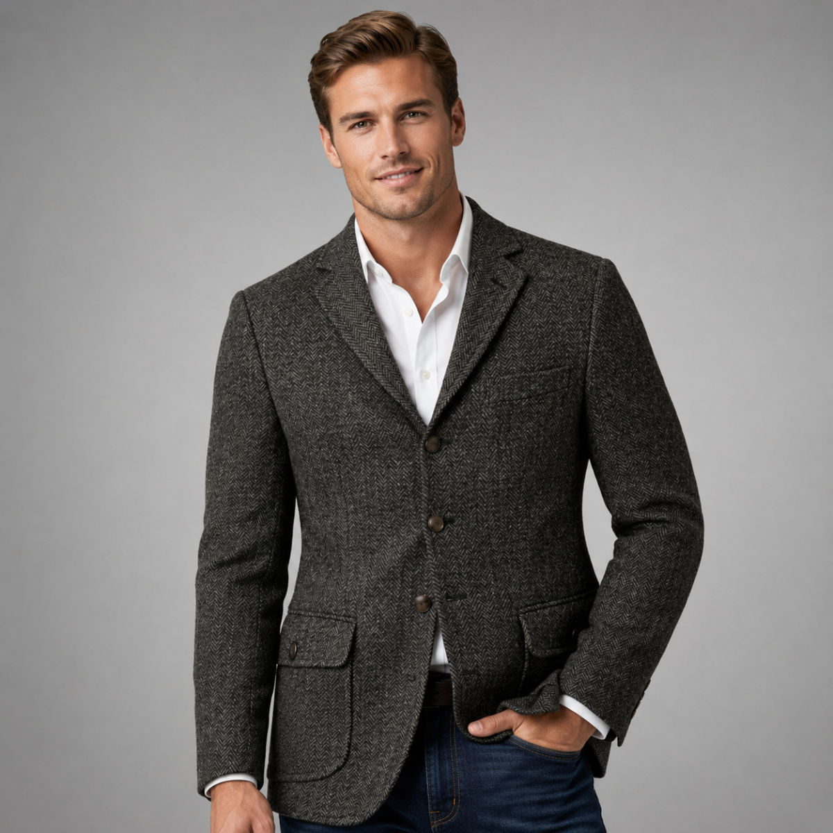 The Siena Men’s Single Breasted Fishbone Tweed Blazer Jacket
