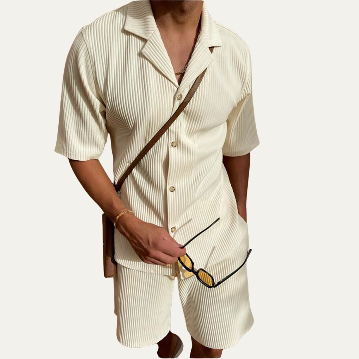 The Bolzano Men’s Shirt and Shorts Set – Casual Textured Two Piece Outfit