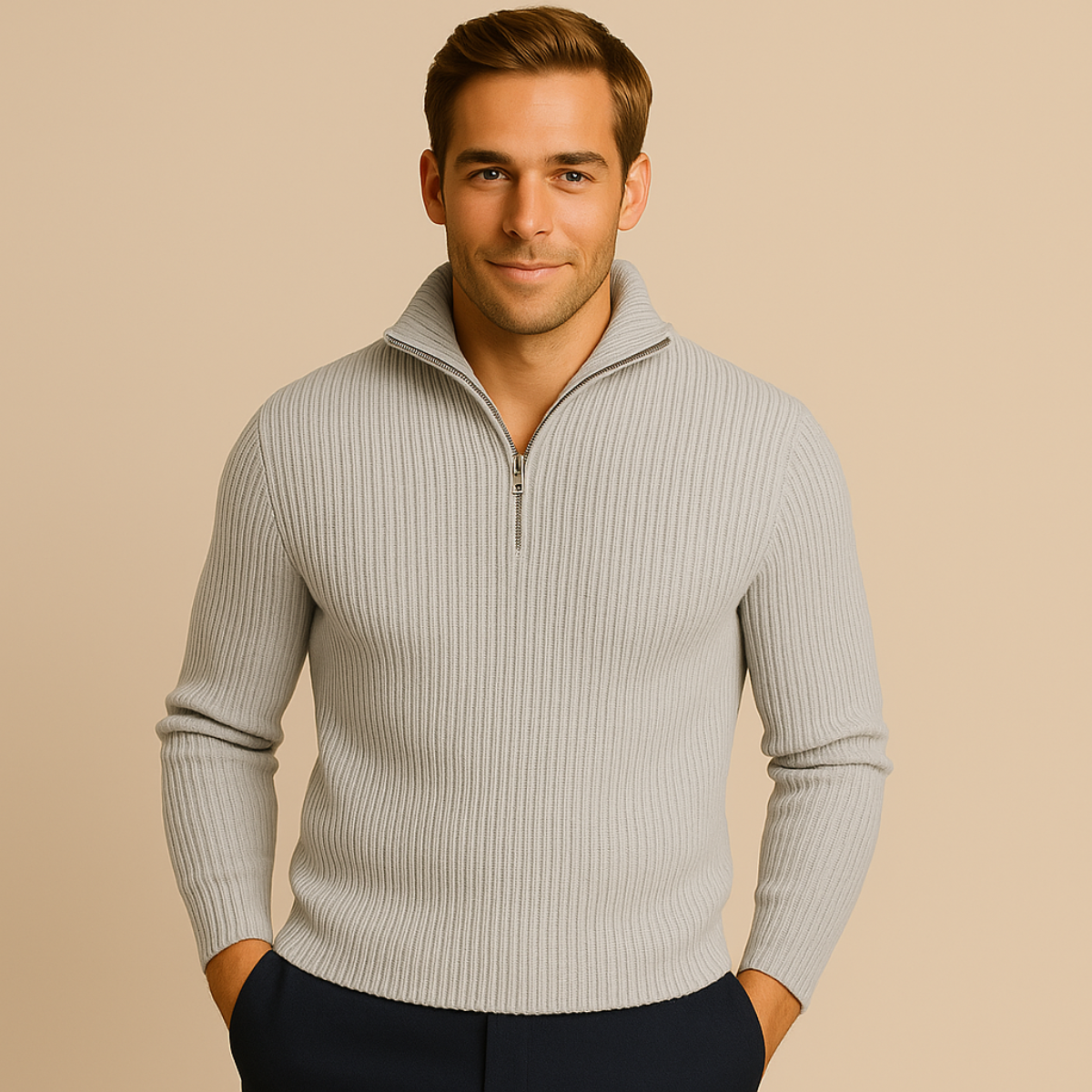 Merino Wool Quarter-Zip Knit Sweater