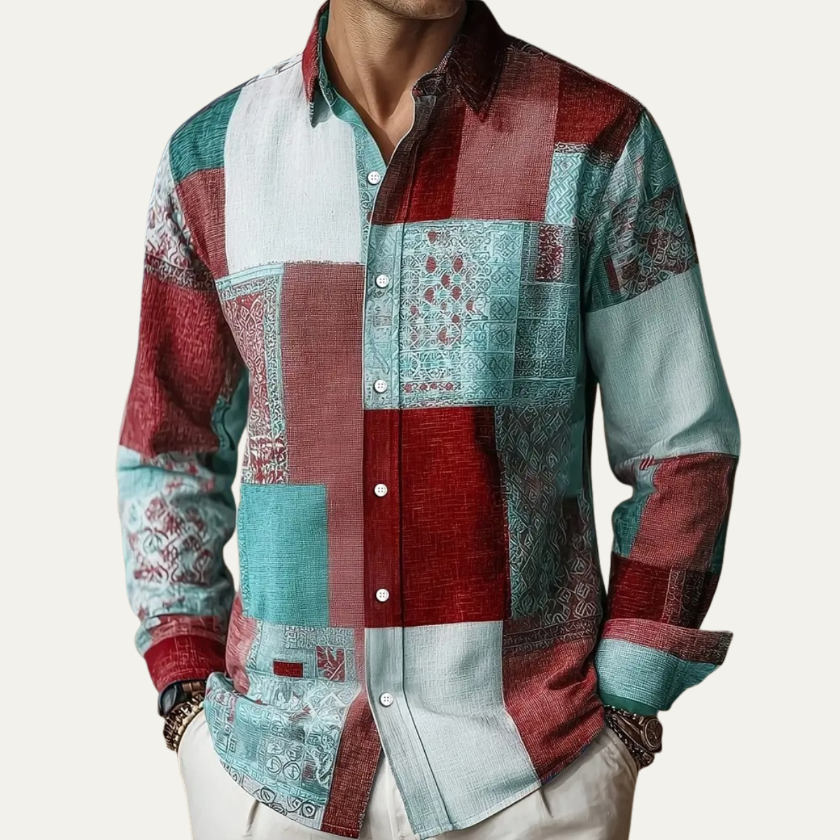 The Camogli Men’s Colour Block Button Up Patchwork Shirt